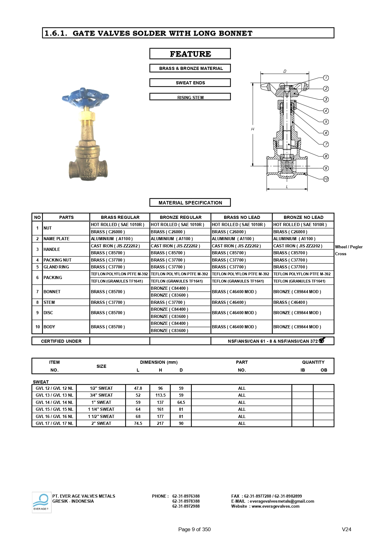 GATE VALVES SOLDER WITH LONG BONNET - GVL 12 - GVL 17