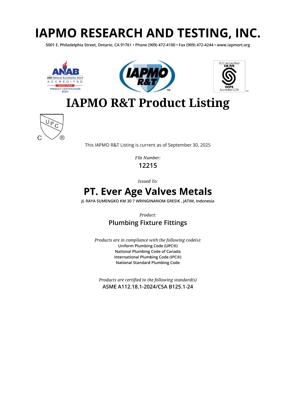 IAPMO 12215