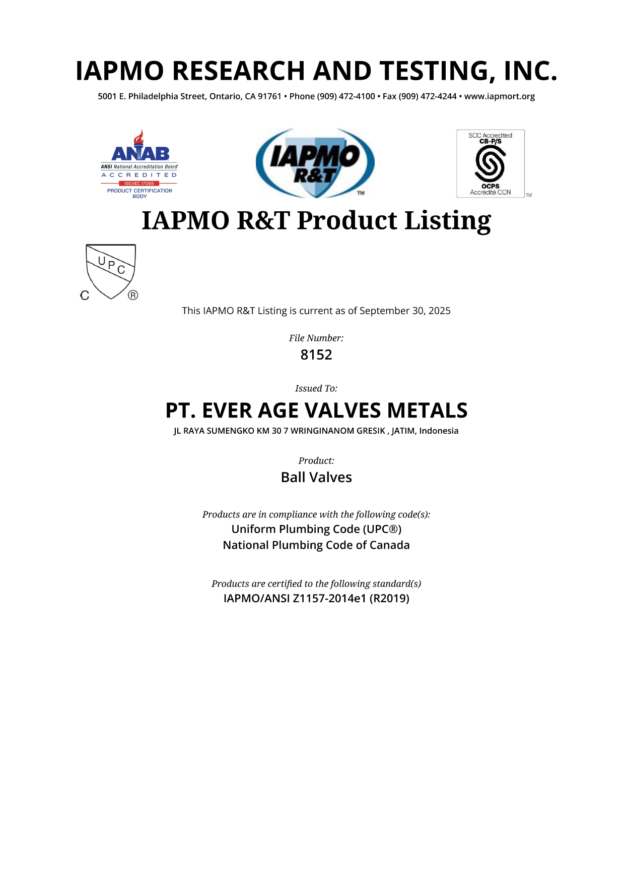 IAPMO 8152